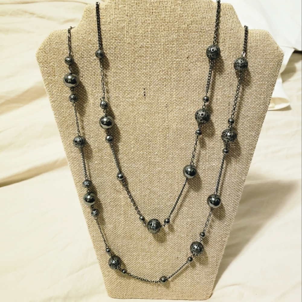 Multi wear 60" necklace in gunmetal dark gray